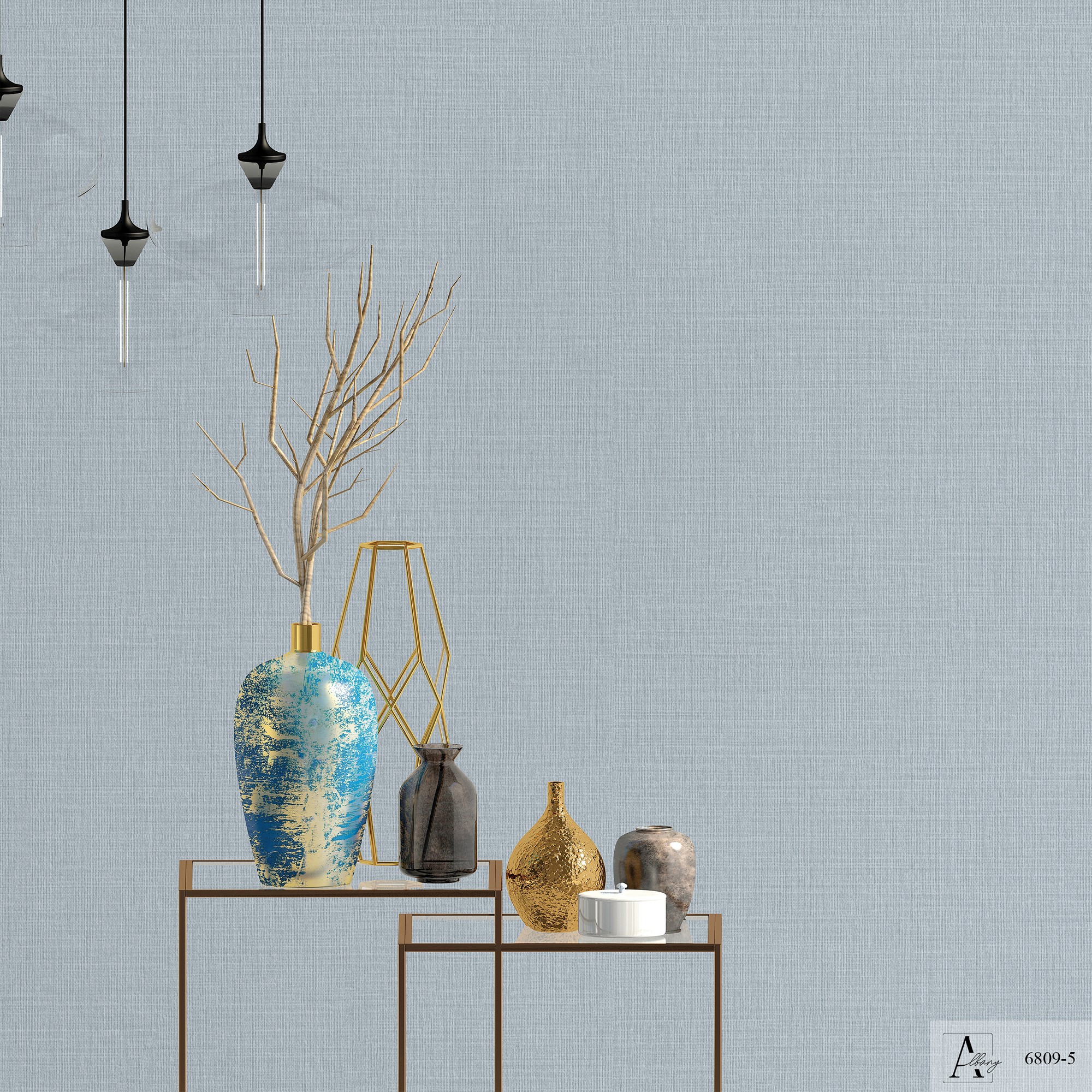 Giấy dán tường giả vải màu ghi xanh Albany 6809-5